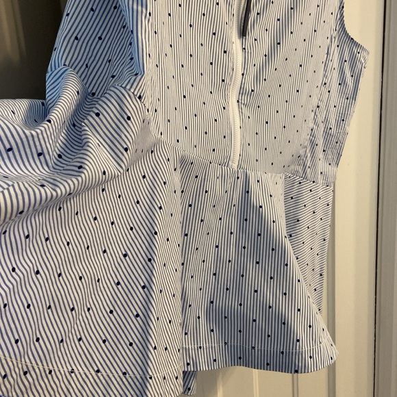 26W Lane Bryant Cotton Peplum Print Top with Asymmetrical Hem and Zipper Detail - Picture 14 of 17